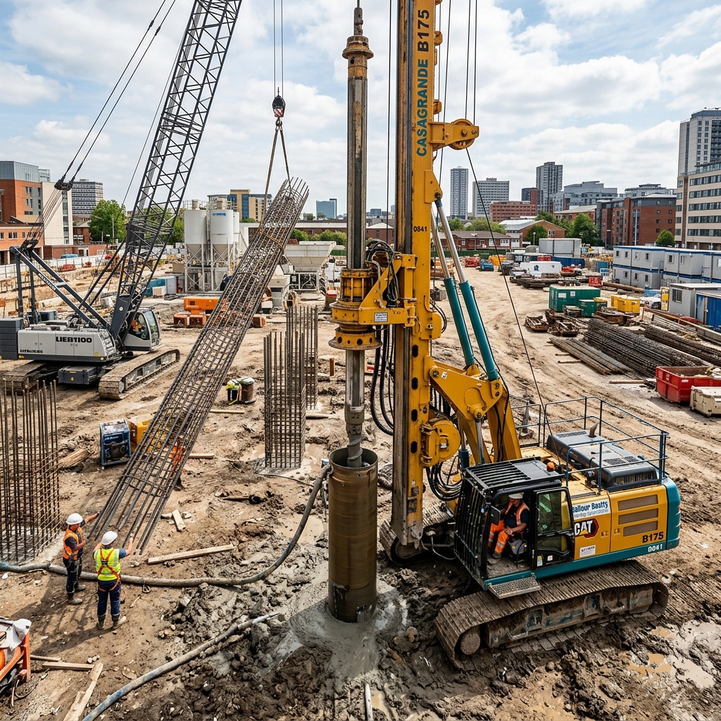 Heavy Bored Piling Rig Machine Installing Concrete Foundation Piles